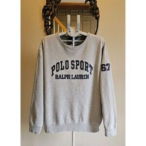 Vintage Polo Sport Ralph Lauren Sweatshirt Gray Men XL Spellout Logo USA 90s 67